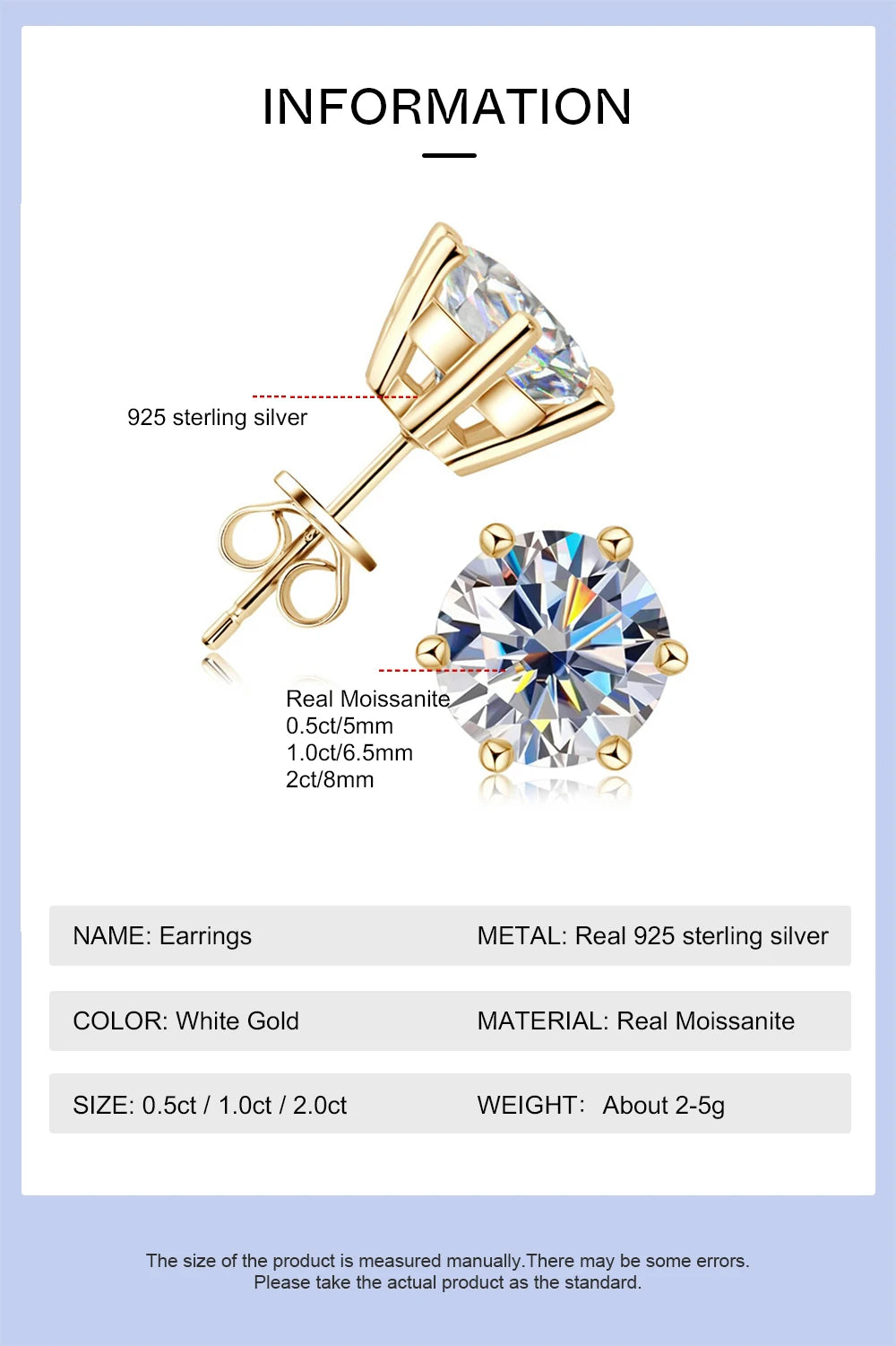 18K Gold Plated Moissanite Stud Earrings