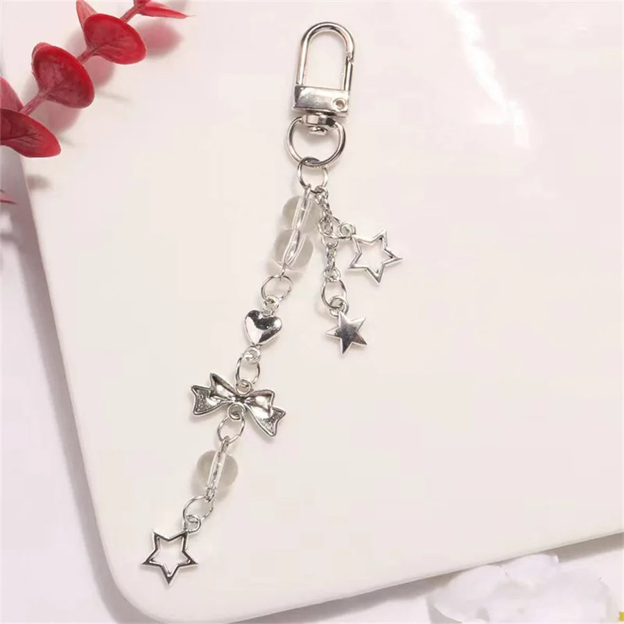 Goth Phone Charm Bow Heart Star Keychain Pendant PLR Kawaii Key Chain Bag Phone Chain Cute Accessory For Girls Women Jewelry