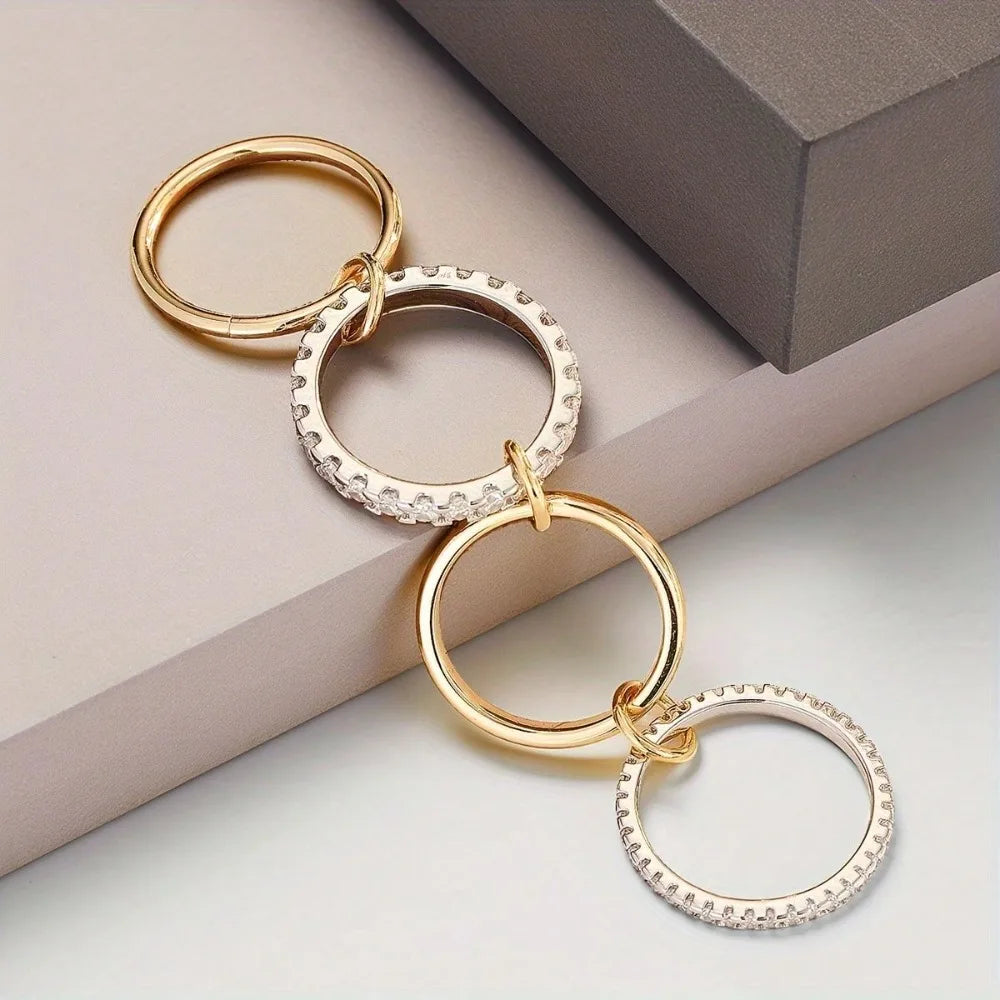 Interlocked Trio Stacking Ring Set – 18K Gold Plated CZ Statement Rings