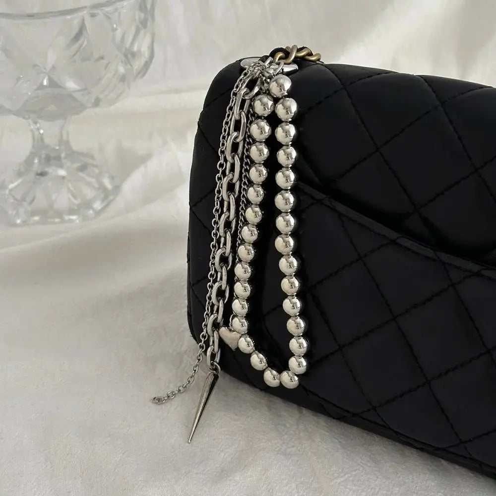 Fashion Metal Pearl Beaded Keychain Peach Heart Shape Tassel Decoration Bead Bag Chain Pendant Jewelry Bag Accessories
