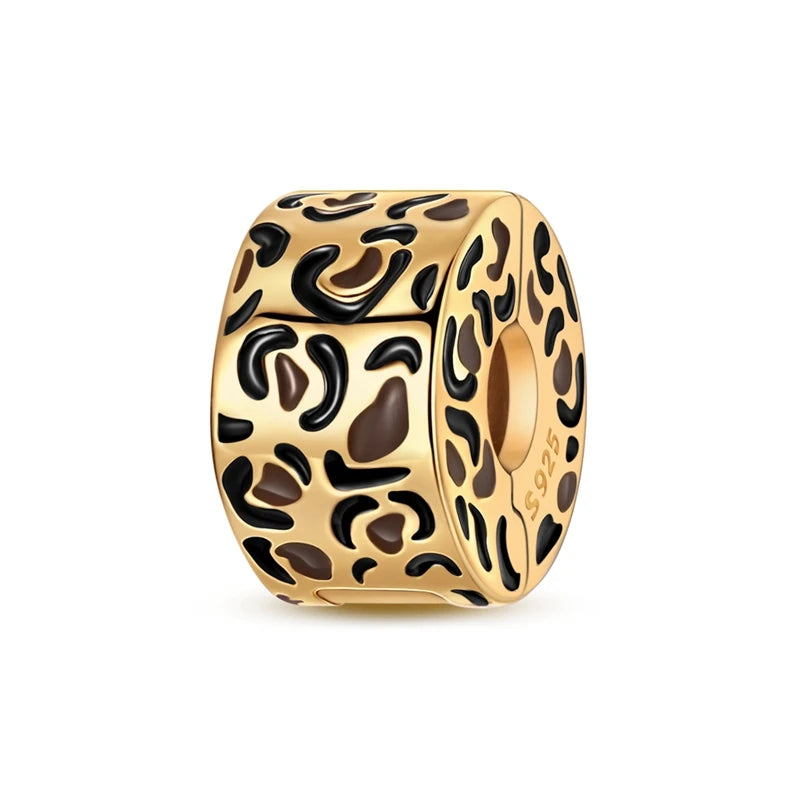 Original 925 Sterling Silver Gold Series DIY Charms Beads Inlaid Zirconium Sun Leopard Pendants Fit Bracelet DIY Jewelry Making
