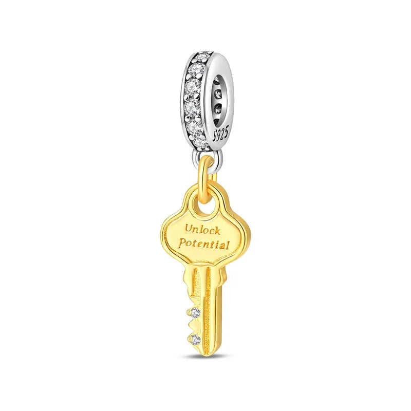 Original 925 Sterling Silver Gold Series DIY Charms Beads Inlaid Zirconium Sun Leopard Pendants Fit Bracelet DIY Jewelry Making