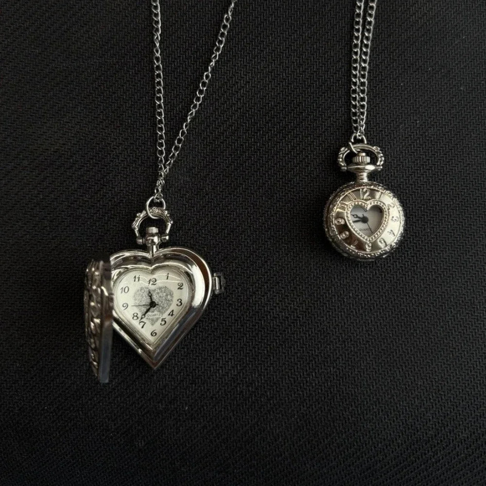 Original Hollow Heart Pocket Watch Chain keychain Design Steampunk Clock Vintage Necklace Pendant Jewelry Watch Men Women Gift