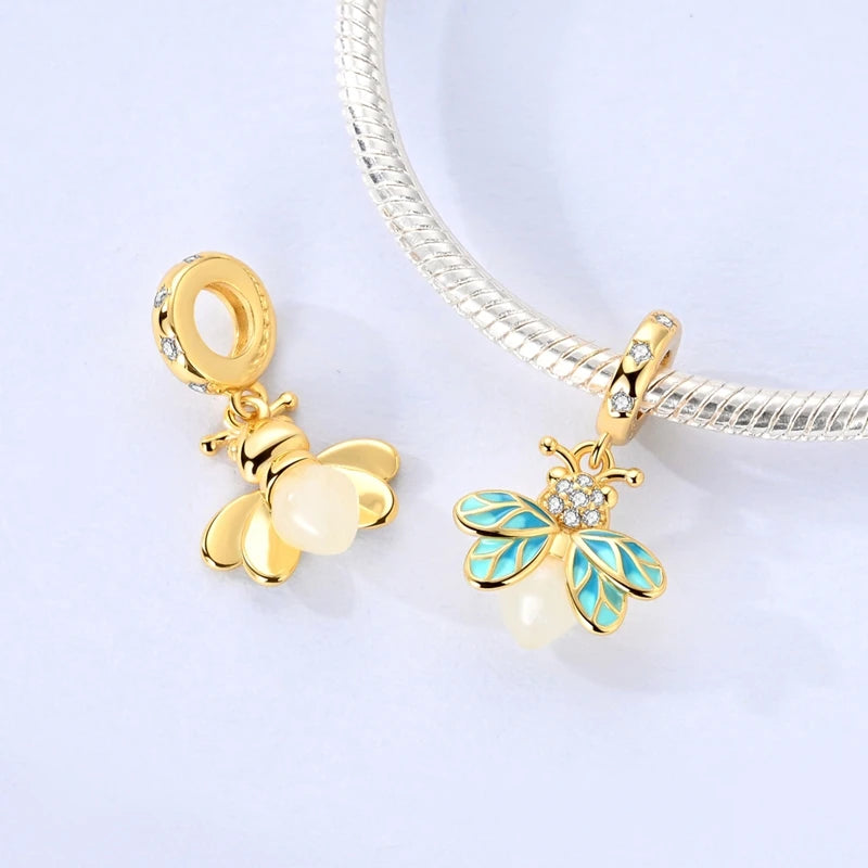 Original 925 Sterling Silver Gold Series DIY Charms Beads Inlaid Zirconium Sun Leopard Pendants Fit Bracelet DIY Jewelry Making