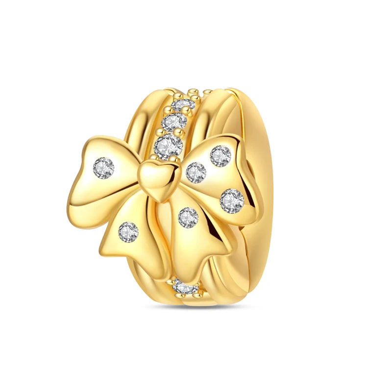 Original 925 Sterling Silver Gold Series DIY Charms Beads Inlaid Zirconium Sun Leopard Pendants Fit Bracelet DIY Jewelry Making