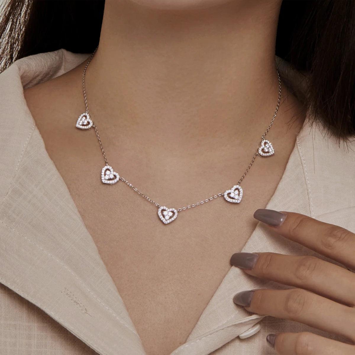 Five Hearts CZ Necklace