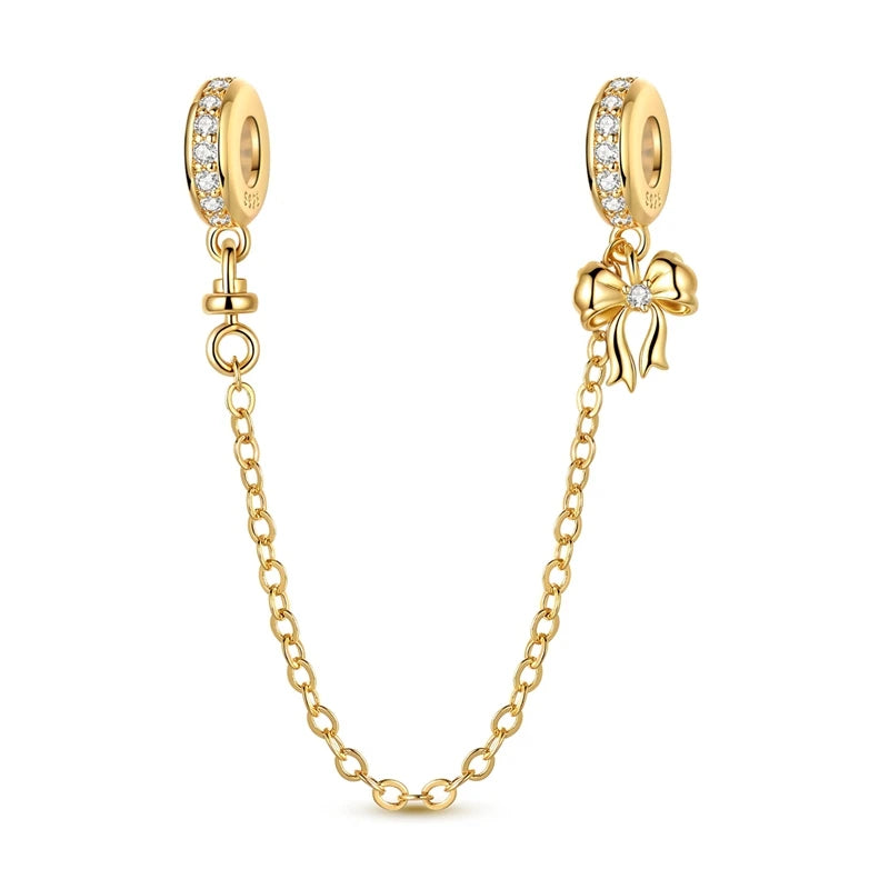 Original 925 Sterling Silver Gold Series DIY Charms Beads Inlaid Zirconium Sun Leopard Pendants Fit Bracelet DIY Jewelry Making