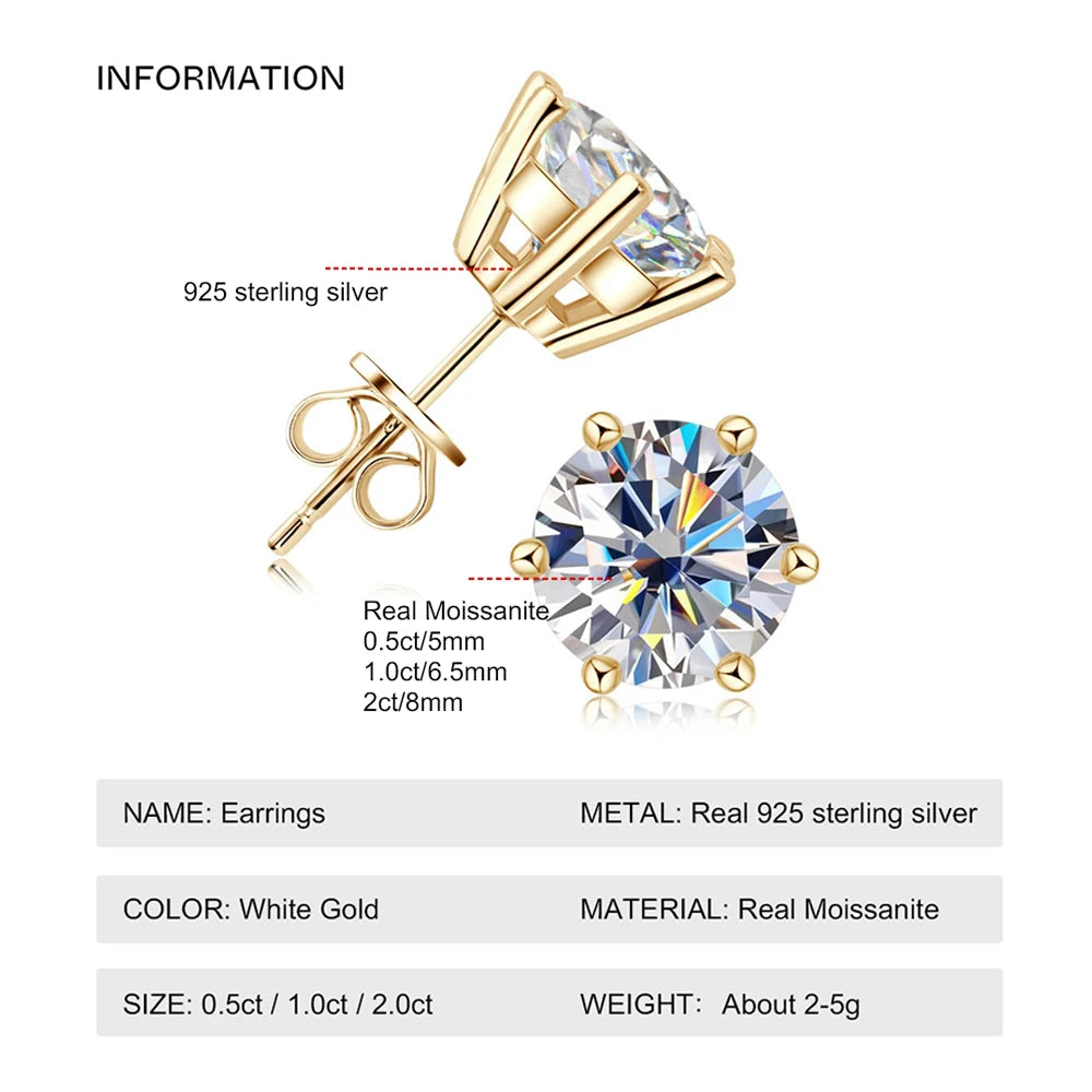 18K Gold Plated Moissanite Stud Earrings