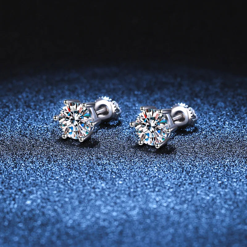 Moissanite Screw-Back Stud Earrings