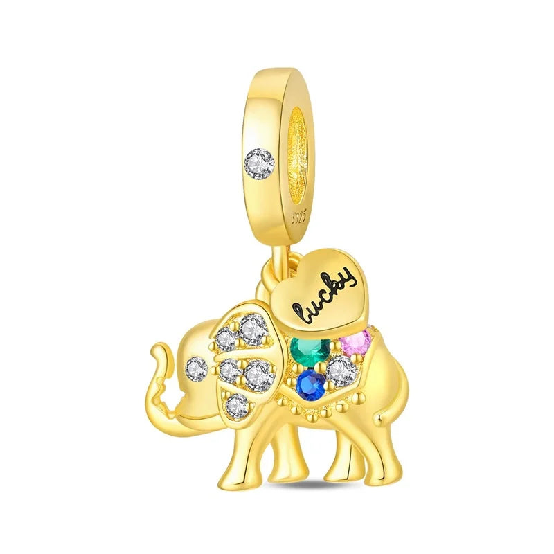 Original 925 Sterling Silver Gold Series DIY Charms Beads Inlaid Zirconium Sun Leopard Pendants Fit Bracelet DIY Jewelry Making