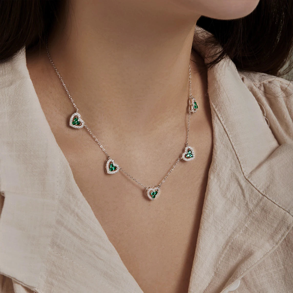Five Hearts CZ Necklace