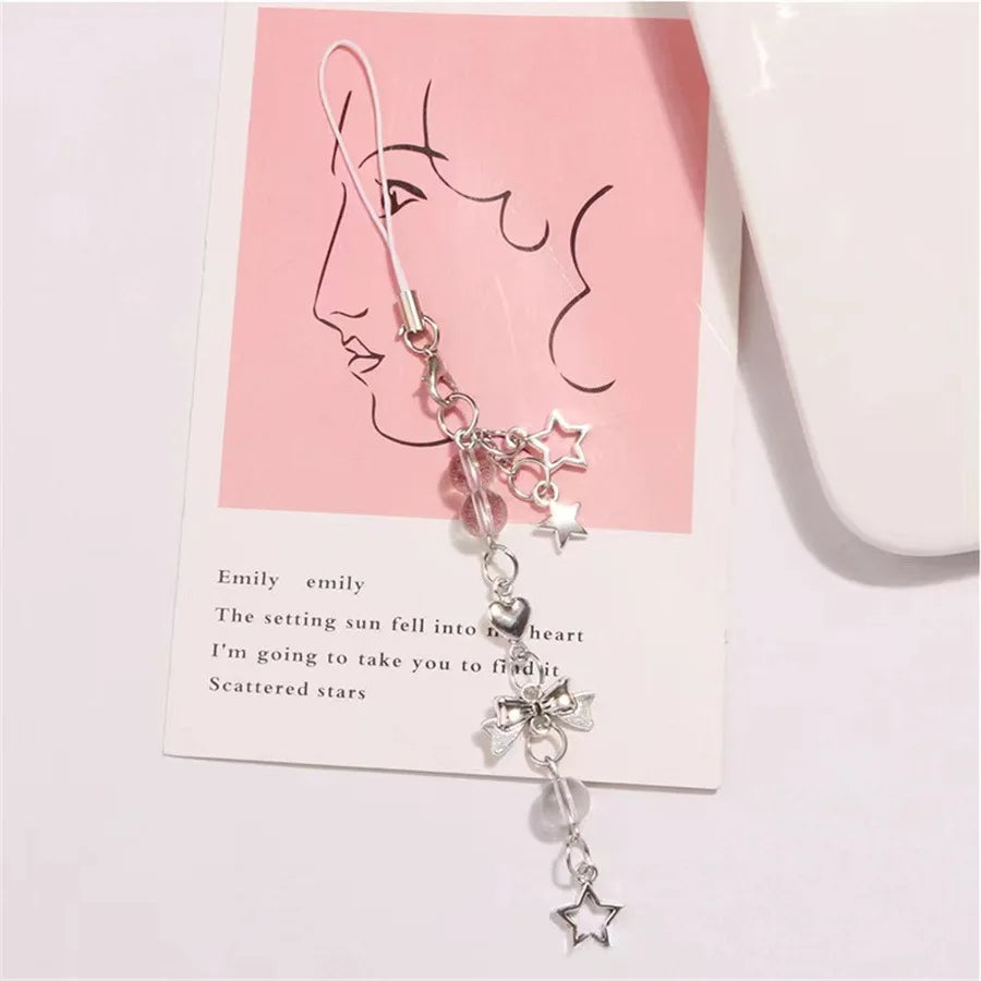 Goth Phone Charm Bow Heart Star Keychain Pendant PLR Kawaii Key Chain Bag Phone Chain Cute Accessory For Girls Women Jewelry