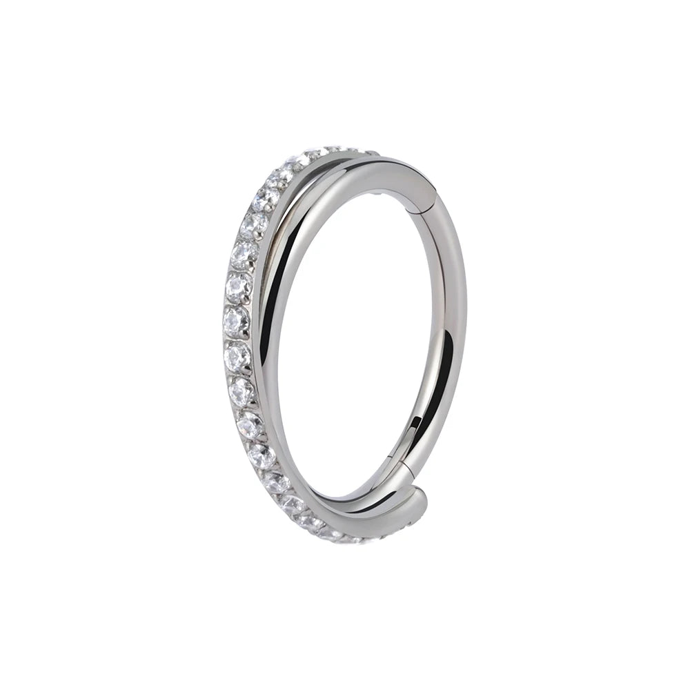Implant-Grade Titanium Hoop Earrings – Hinged CZ Clicker for Cartilage, Helix & Tragus