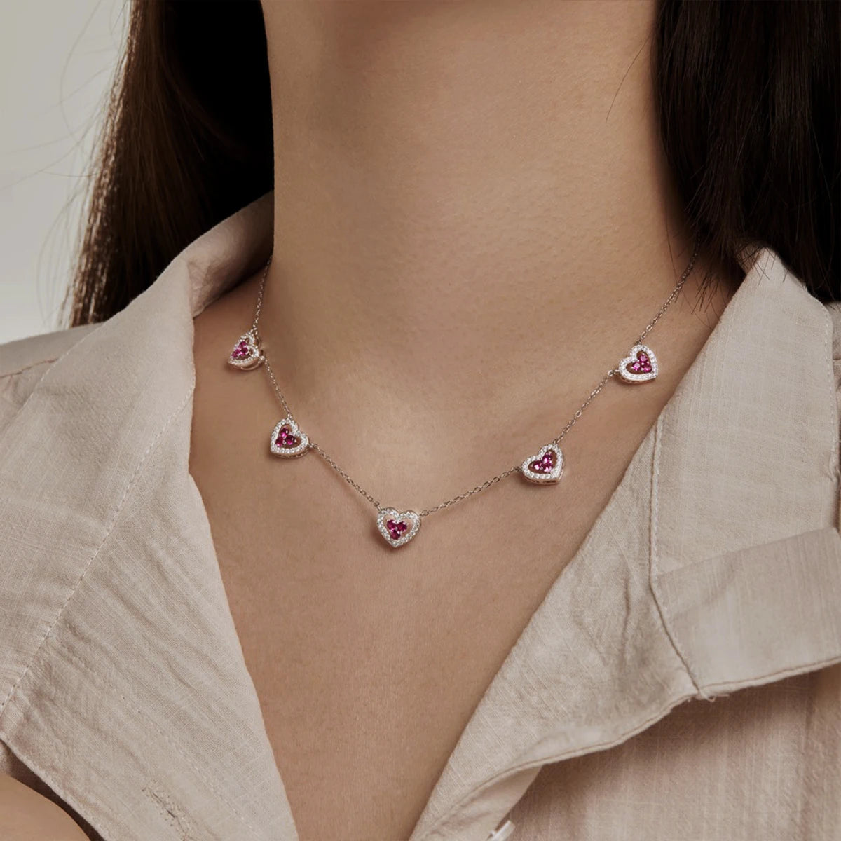 Five Hearts CZ Necklace