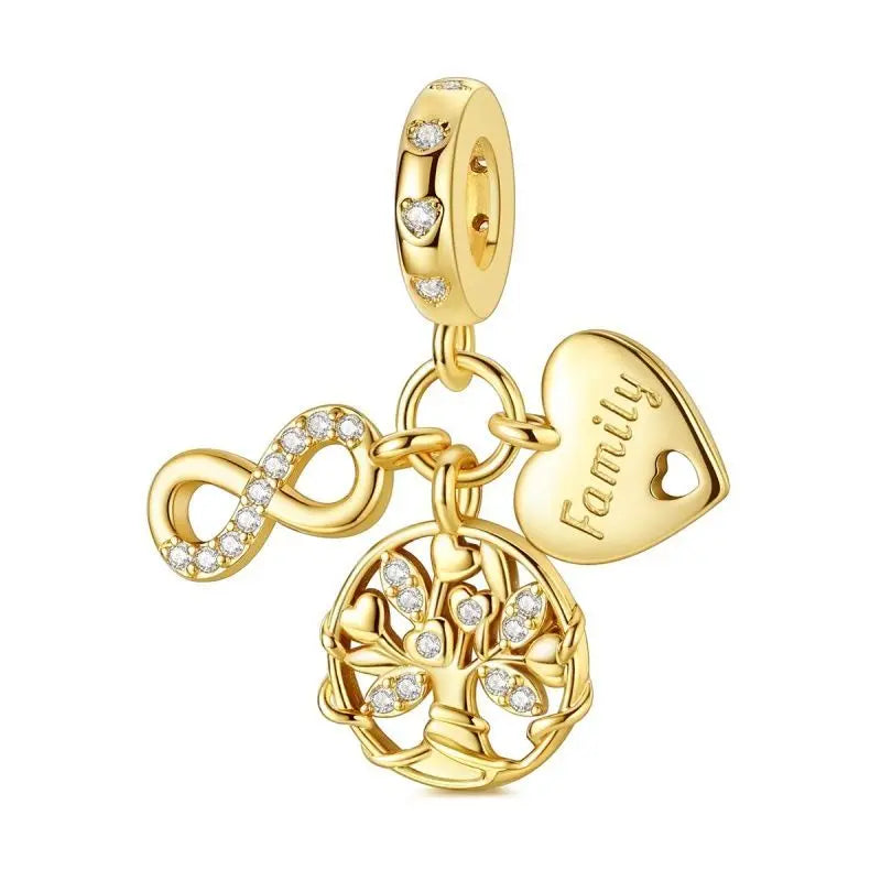 Original 925 Sterling Silver Gold Series DIY Charms Beads Inlaid Zirconium Sun Leopard Pendants Fit Bracelet DIY Jewelry Making