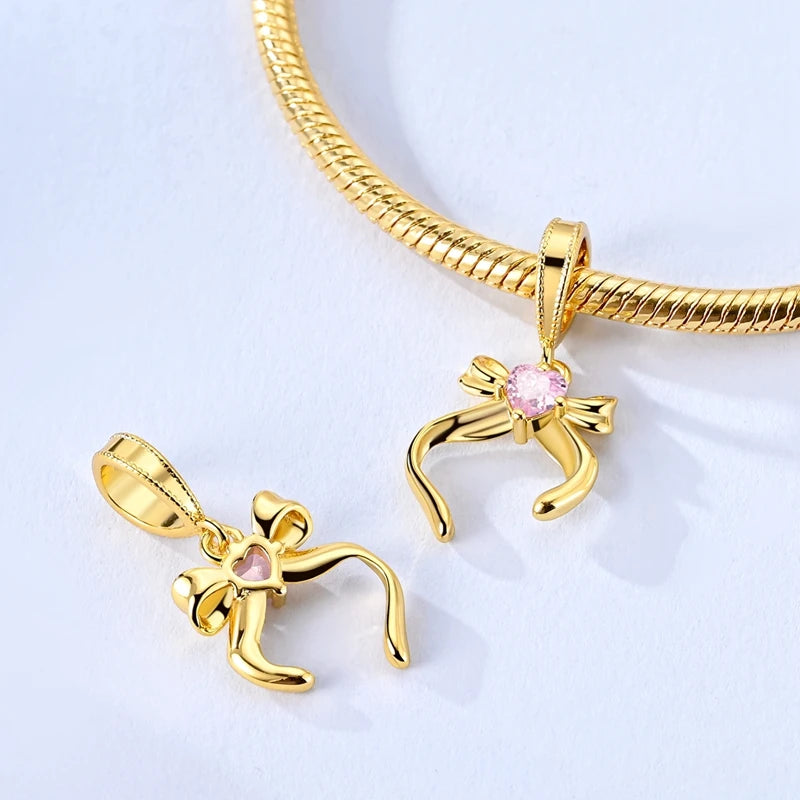 Original 925 Sterling Silver Gold Series DIY Charms Beads Inlaid Zirconium Sun Leopard Pendants Fit Bracelet DIY Jewelry Making