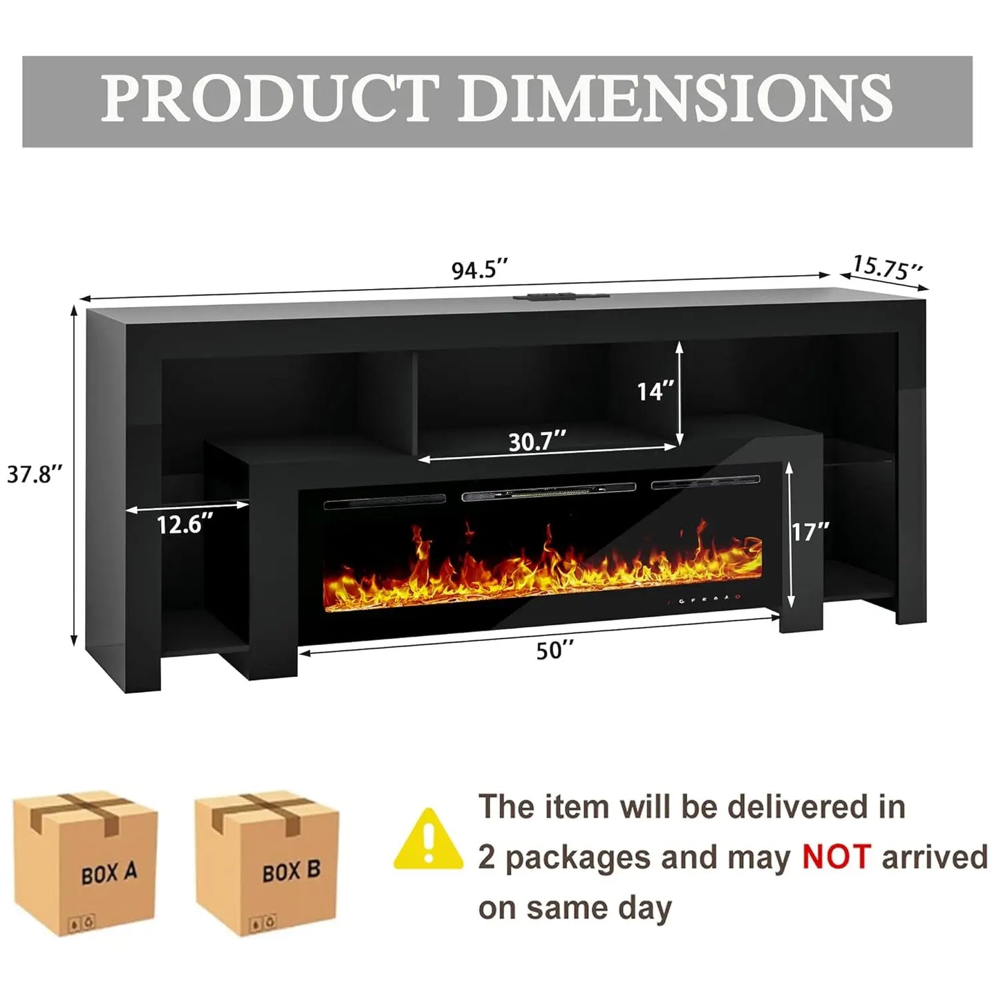 94.5" Fireplace TV Stand with Electric Fireplace & LED Lighting