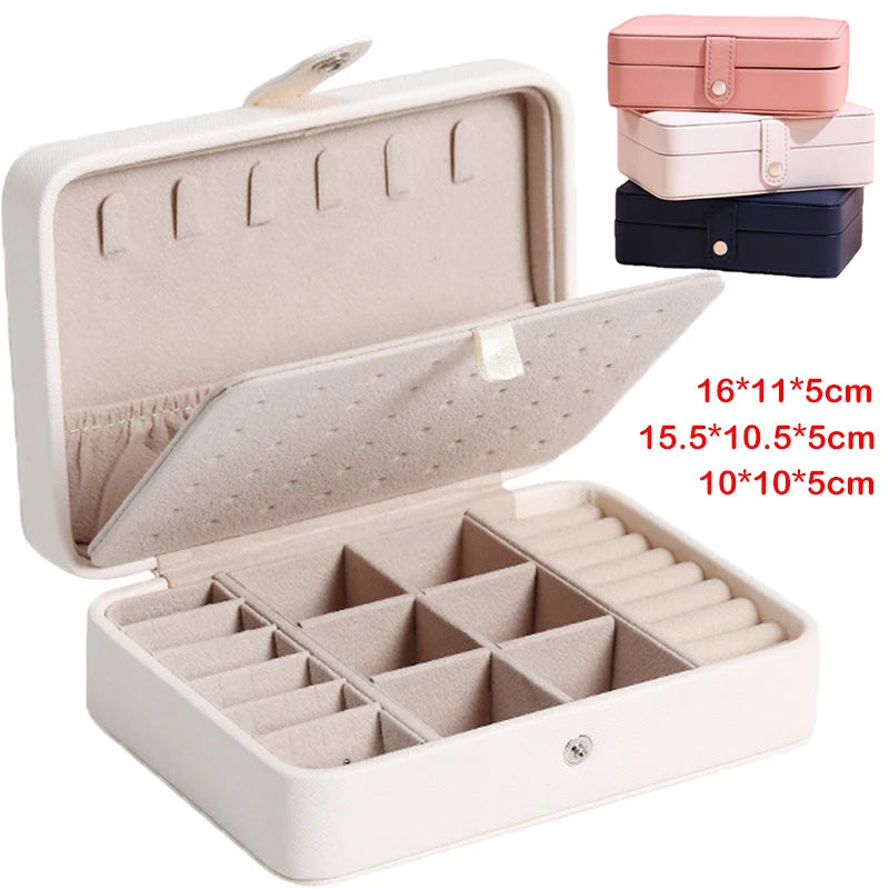 Portable double-layer buttoned jewelry storage box necklace watch, earring ring jewelry