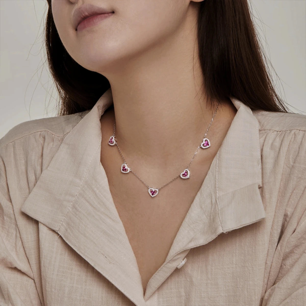 Five Hearts CZ Necklace