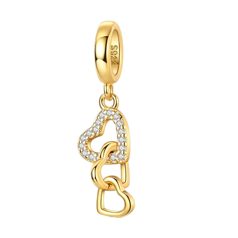 Original 925 Sterling Silver Gold Series DIY Charms Beads Inlaid Zirconium Sun Leopard Pendants Fit Bracelet DIY Jewelry Making