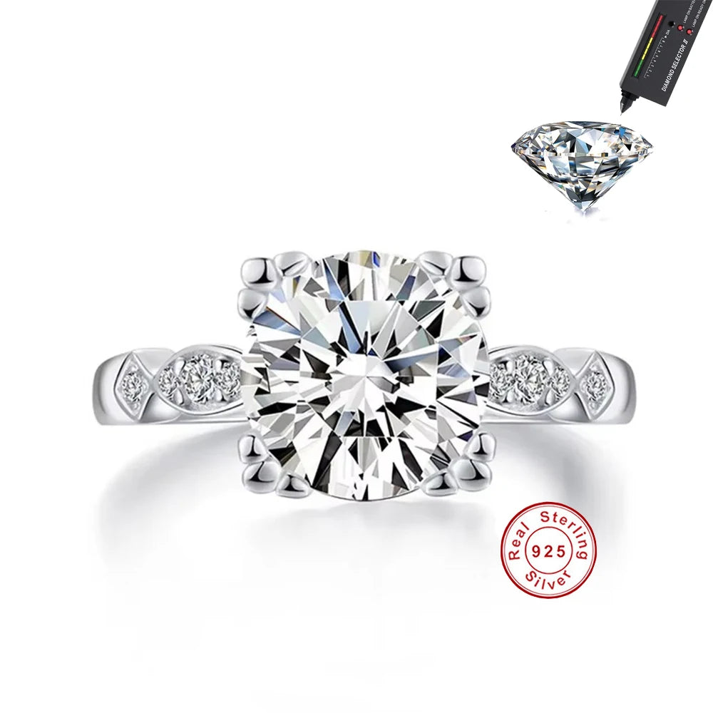 Personality Exquisite 925 Sterling Silver Round Moissanite Rings