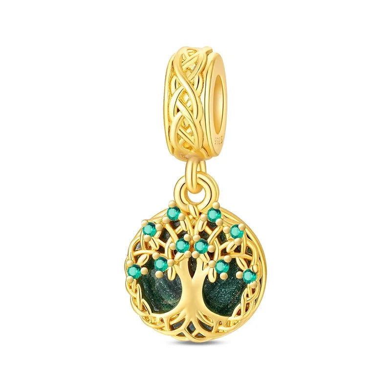 Original 925 Sterling Silver Gold Series DIY Charms Beads Inlaid Zirconium Sun Leopard Pendants Fit Bracelet DIY Jewelry Making