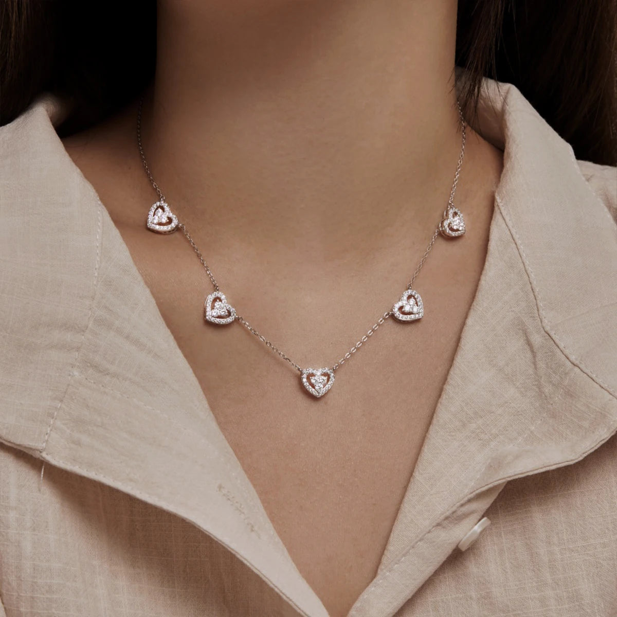 Five Hearts CZ Necklace