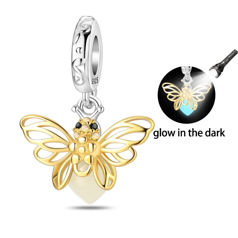 Original 925 Sterling Silver Gold Series DIY Charms Beads Inlaid Zirconium Sun Leopard Pendants Fit Bracelet DIY Jewelry Making