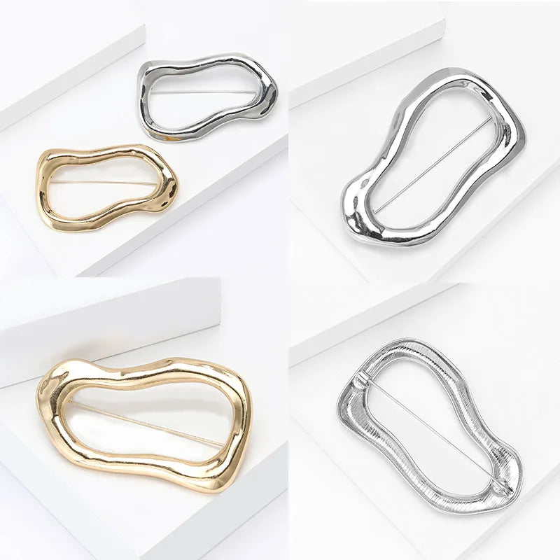 Trendy Irregular Big Circle Brooches for Women Men Gold Plated Silver Color Metal Lapel Pins Geometric Jewelry Gifts