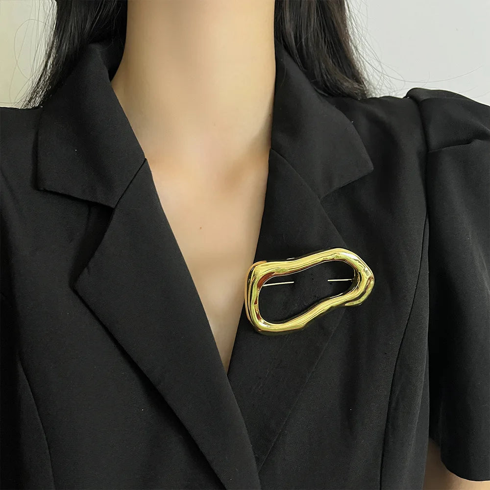 Trendy Irregular Big Circle Brooches for Women Men Gold Plated Silver Color Metal Lapel Pins Geometric Jewelry Gifts