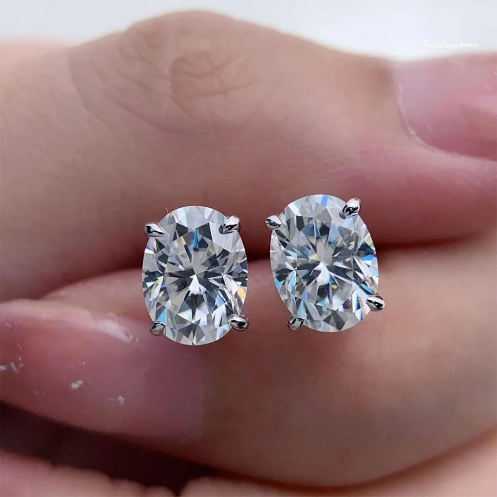 Oval Cut Moissanite Stud Earrings