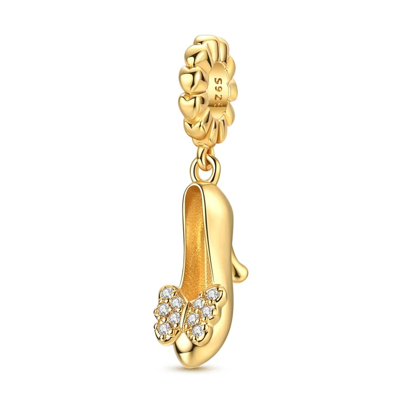Original 925 Sterling Silver Gold Series DIY Charms Beads Inlaid Zirconium Sun Leopard Pendants Fit Bracelet DIY Jewelry Making