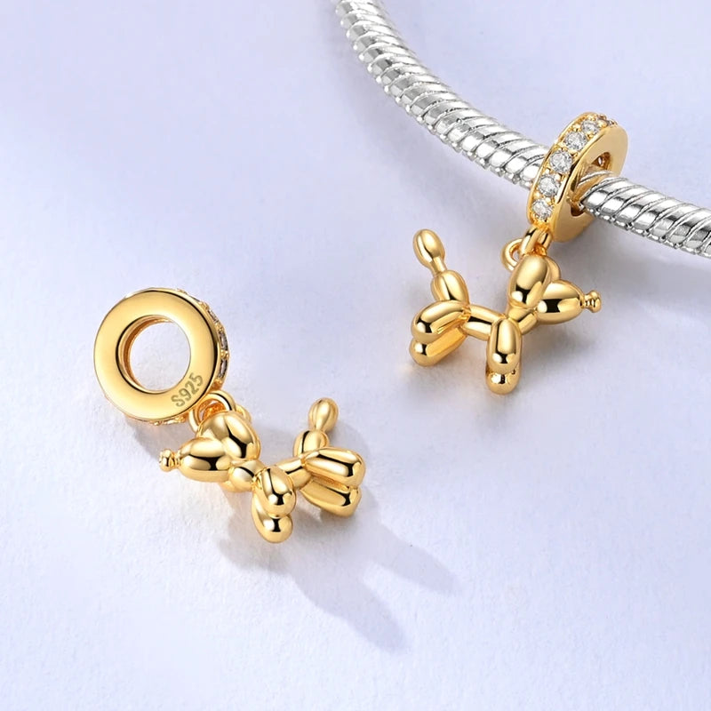 Original 925 Sterling Silver Gold Series DIY Charms Beads Inlaid Zirconium Sun Leopard Pendants Fit Bracelet DIY Jewelry Making