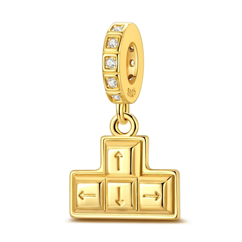 Original 925 Sterling Silver Gold Series DIY Charms Beads Inlaid Zirconium Sun Leopard Pendants Fit Bracelet DIY Jewelry Making