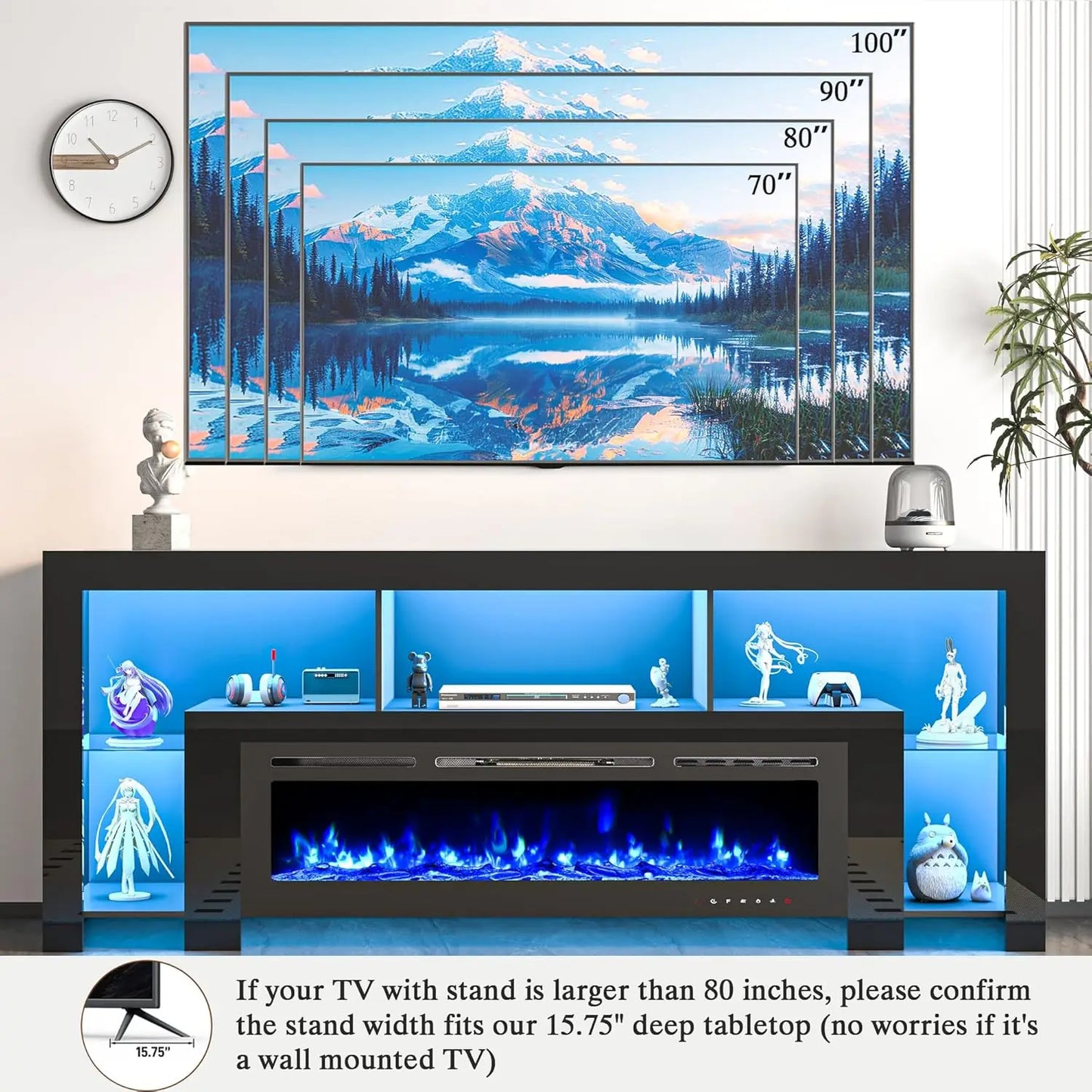 94.5" Fireplace TV Stand with Electric Fireplace & LED Lighting