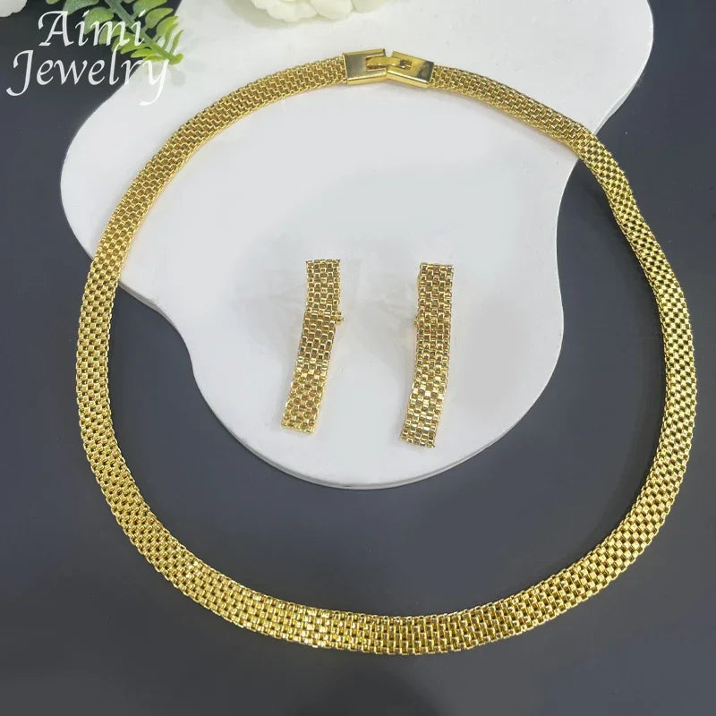 Necklace Earrings Bracelet Simple 18K Gold Plated Jewelry Set for Women Italian Jewellery Set Bridal Wedding African Party Gifts