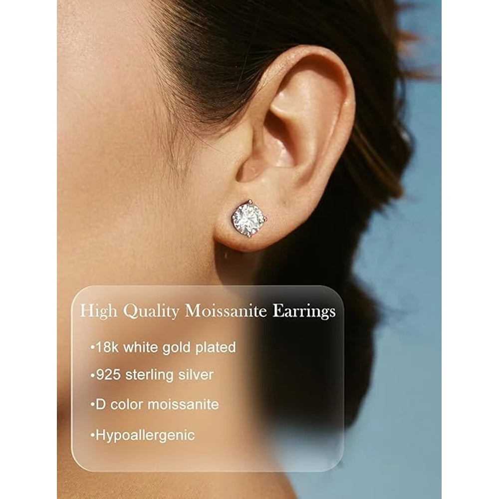Moissanite Stud Earrings, 2.0CT