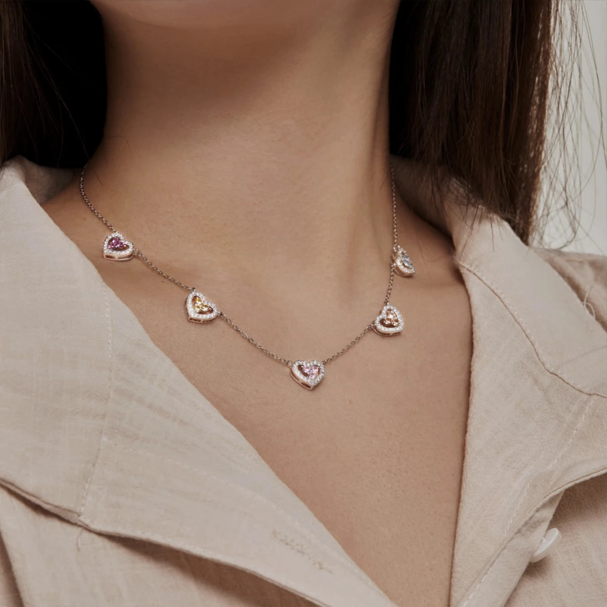 Five Hearts CZ Necklace
