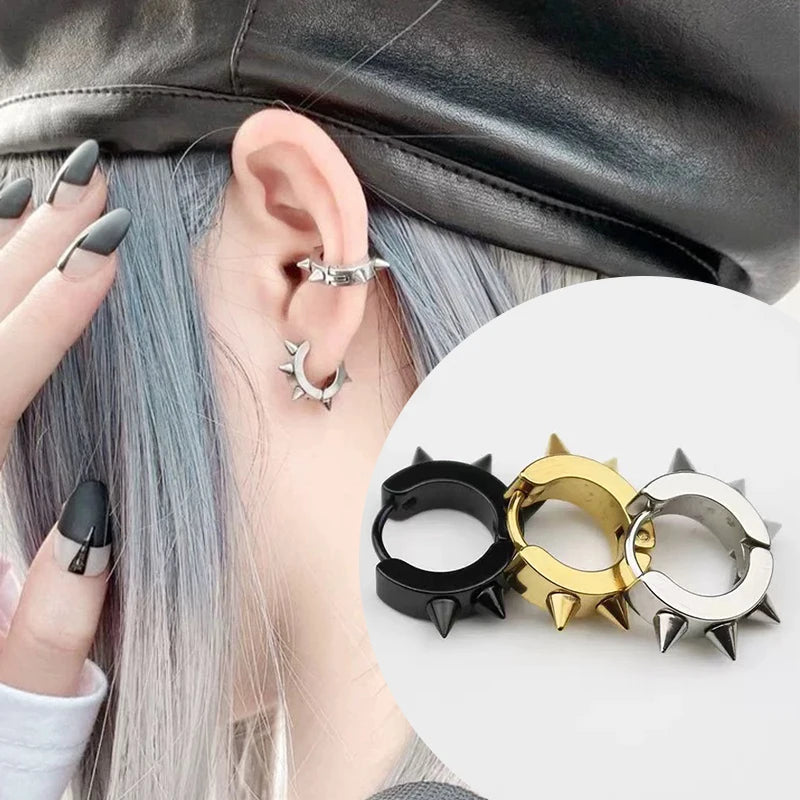 Punk Gothic Spike Hoop Earrings-Unisex