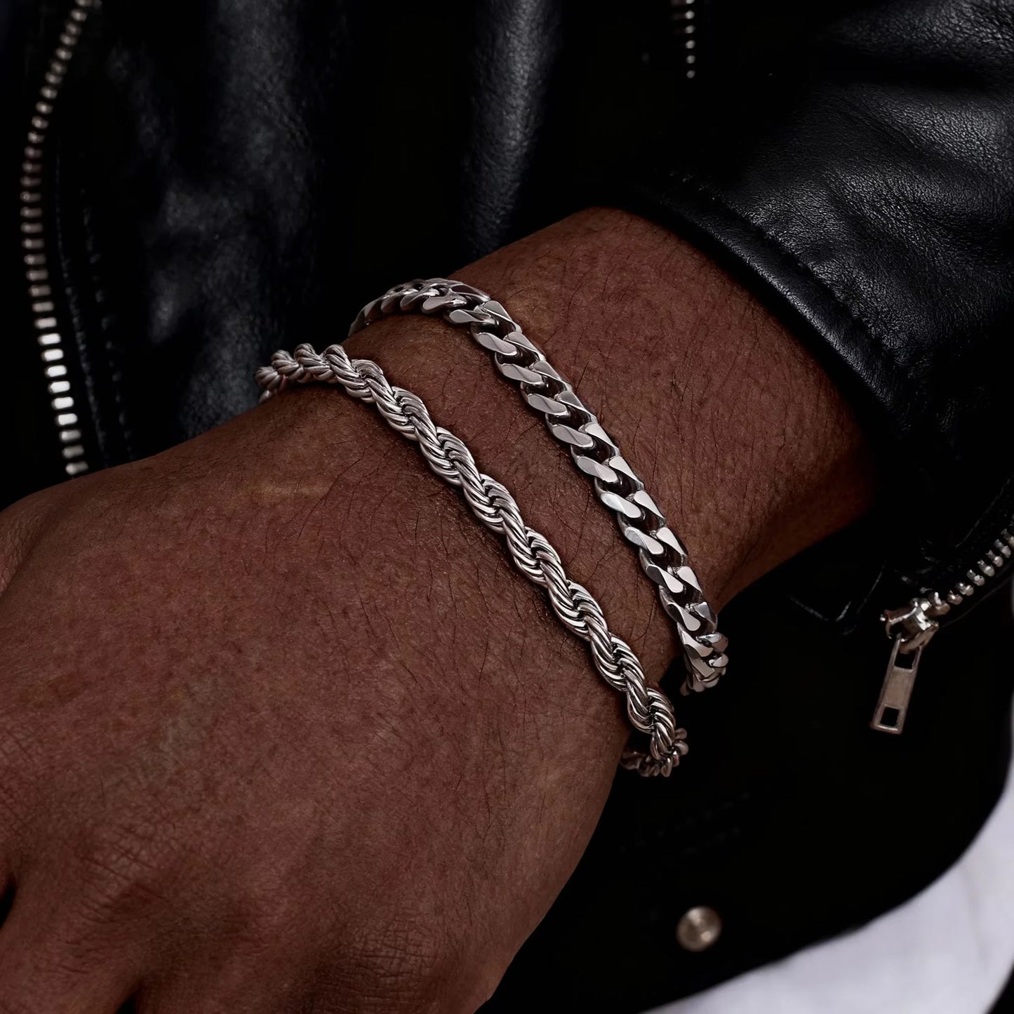 Men’s Stainless Steel Chain Bracelet Set (2pcs) – Cuban Link & Twisted Rope