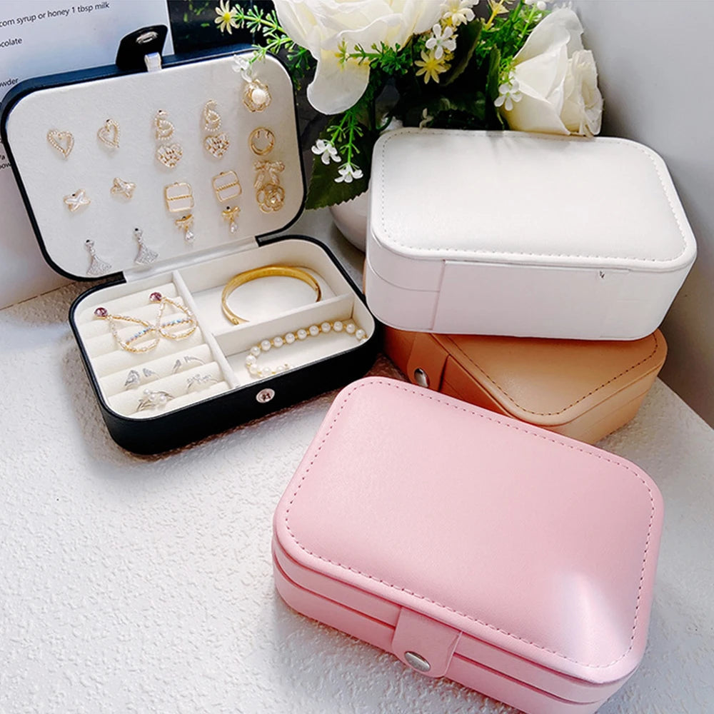 Portable double-layer buttoned jewelry storage box necklace watch, earring ring jewelry
