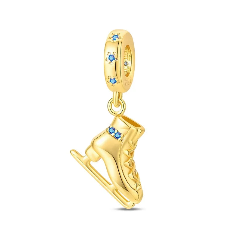 Original 925 Sterling Silver Gold Series DIY Charms Beads Inlaid Zirconium Sun Leopard Pendants Fit Bracelet DIY Jewelry Making