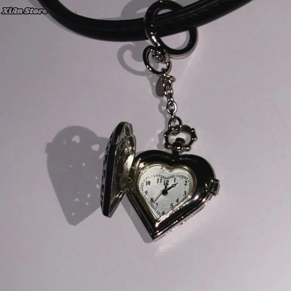 Original Hollow Heart Pocket Watch Chain keychain Design Steampunk Clock Vintage Necklace Pendant Jewelry Watch Men Women Gift